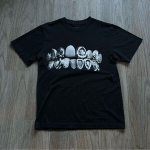 Black Graphic Tee with Silver Grill Print